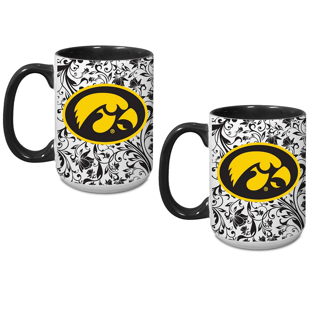 Iowa Hawkeyes Two-Pack Floral Mug Set