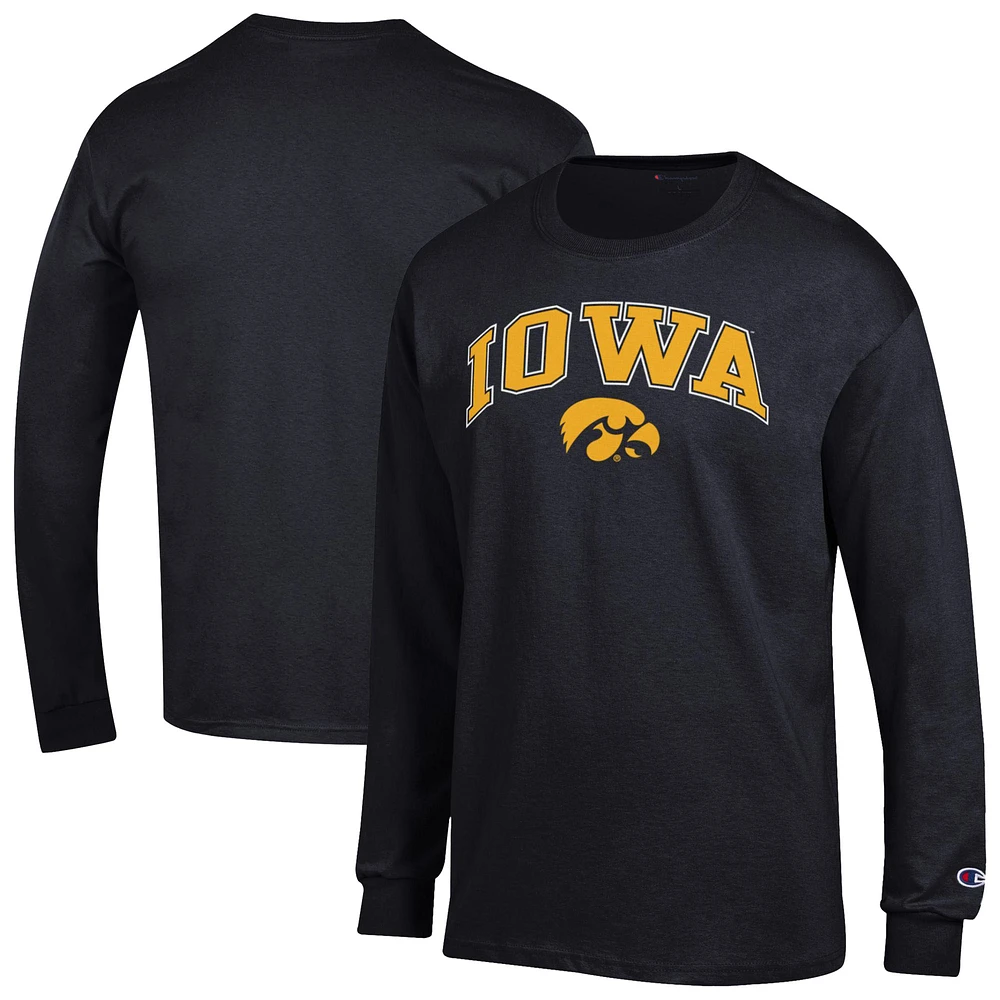 Men's Champion Black Iowa Hawkeyes Arch Over Logo Long Sleeve T-Shirt