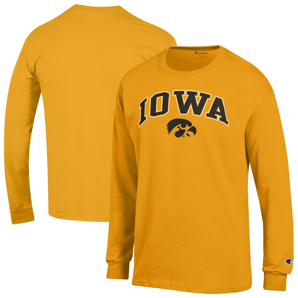 Men's Champion  Gold Iowa Hawkeyes Arch Over Logo Long Sleeve T-Shirt