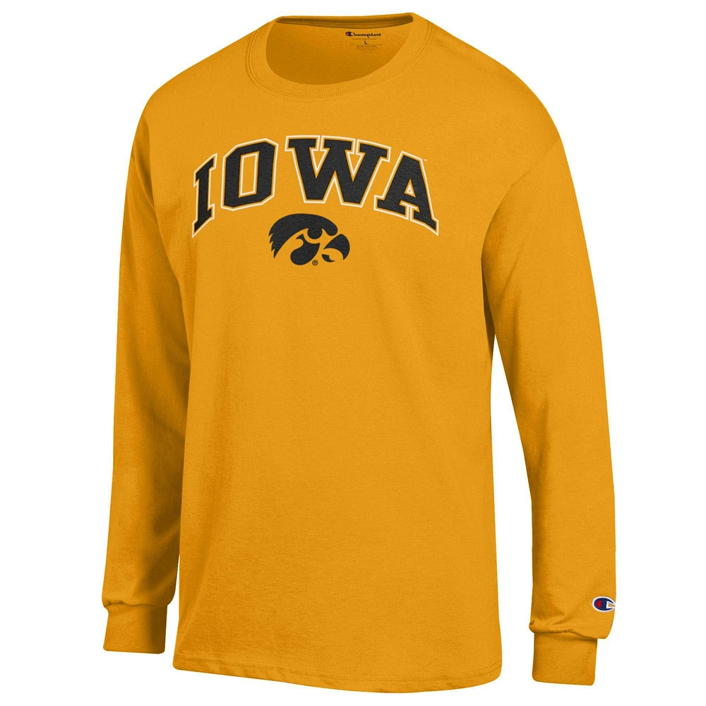 Men's Champion  Gold Iowa Hawkeyes Arch Over Logo Long Sleeve T-Shirt