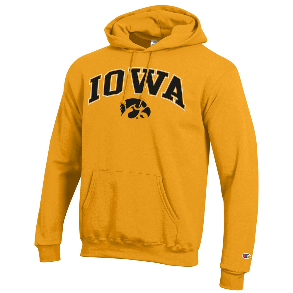 Men's Champion  Gold Iowa Hawkeyes Arch Over Logo Pullover Hoodie