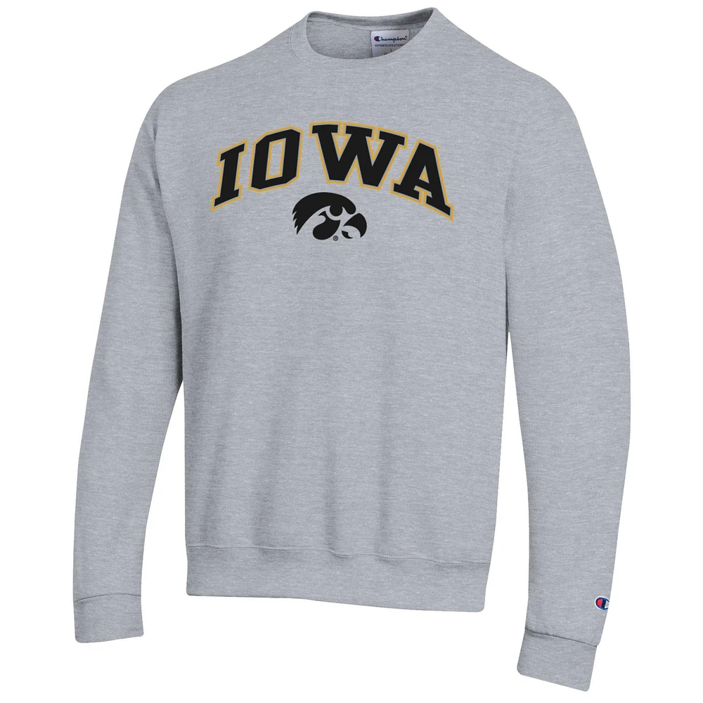 Sweat-shirt à capuche avec logo Arch Over Champion Heather Grey pour homme des Iowa Hawkeyes