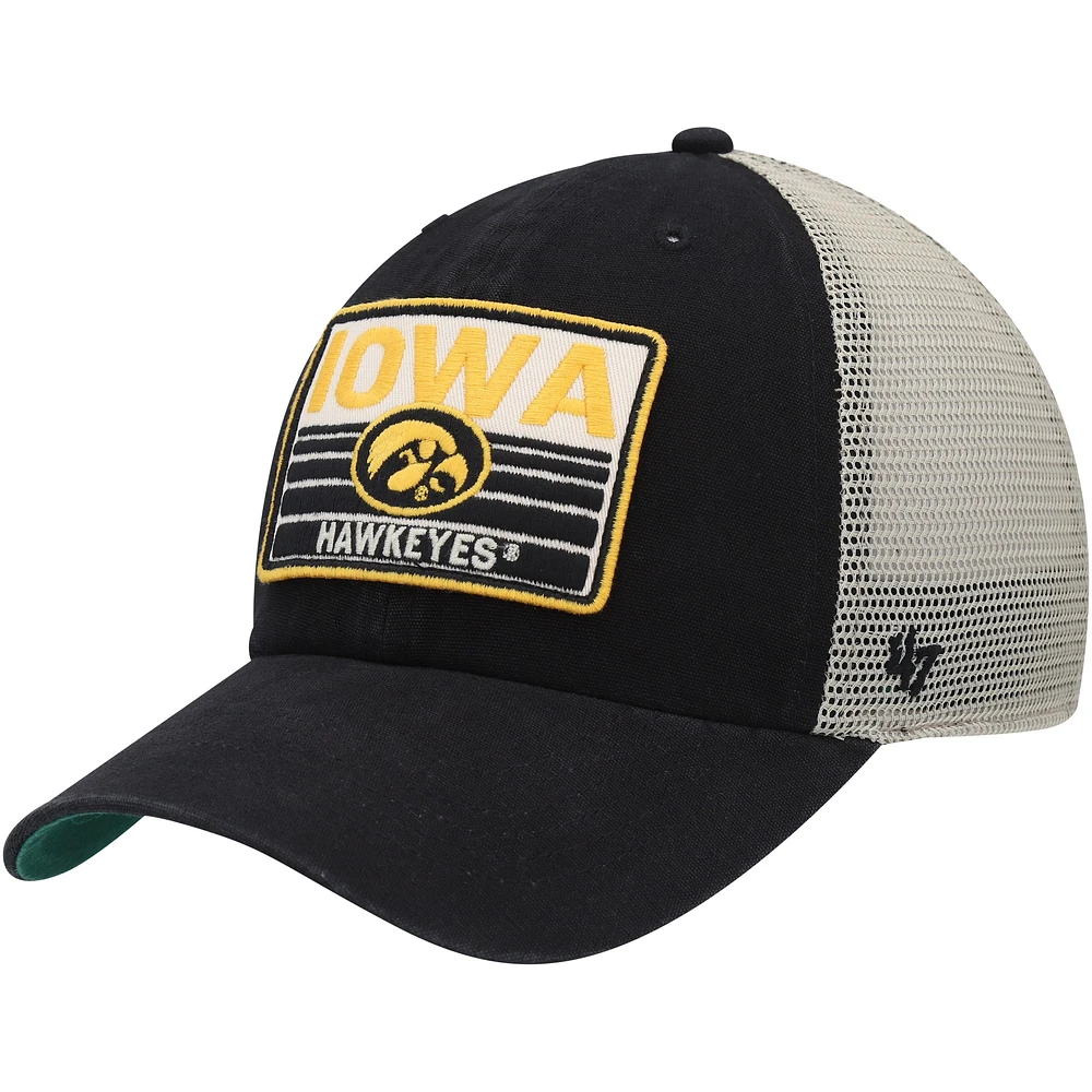 Men's '47 Black/Natural Iowa Hawkeyes Four Stroke Clean Up Trucker Snapback Hat