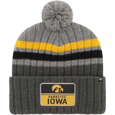 Men's '47 Charcoal Iowa Hawkeyes Stack Striped Cuffed Knit Hat with Pom