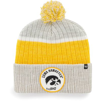 Men's '47 Gray Iowa Hawkeyes Holcomb Cuffed Knit Hat with Pom