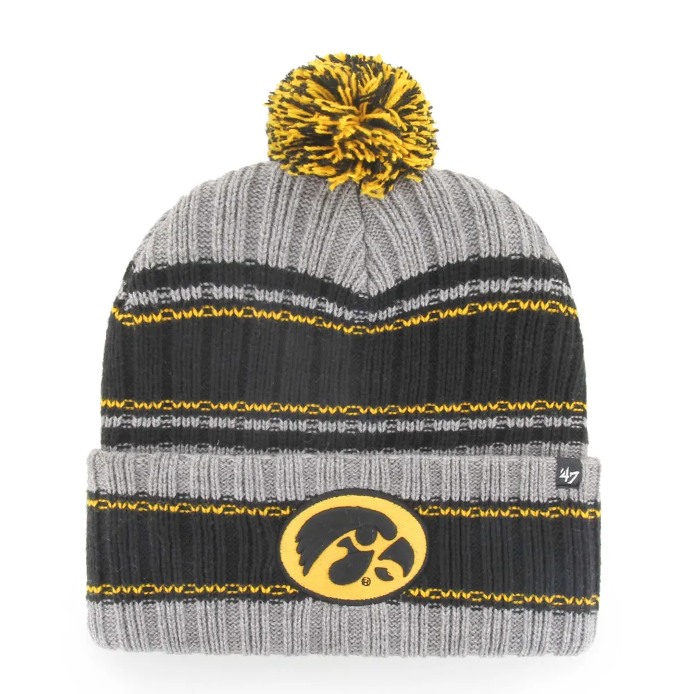 Bonnet en tricot à revers Iowa Hawkeyes Rexford '47 gris pour homme avec pompon