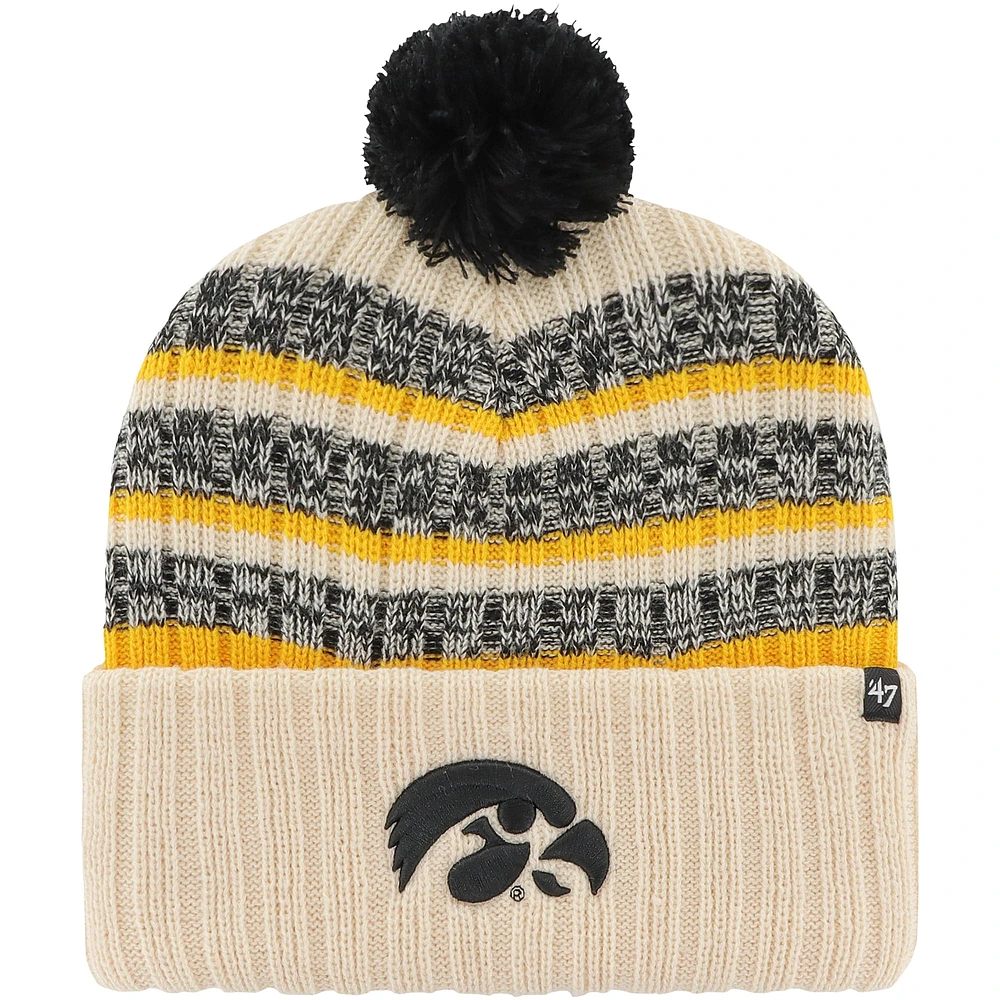 Men's '47 Khaki Iowa Hawkeyes Tavern Cuffed Knit Hat with Pom