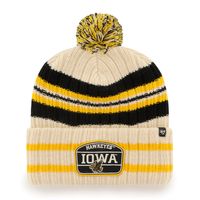 Men's '47 Natural Iowa Hawkeyes Hone Patch Cuffed Knit Hat with Pom