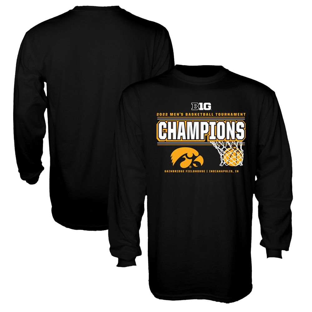 Men's Blue 84 Black Iowa Hawkeyes 2022 Big Ten Basketball Conference Tournament Champions Locker Room Long Sleeve T-Shirt