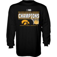 Men's Blue 84 Black Iowa Hawkeyes 2022 Big Ten Basketball Conference Tournament Champions Locker Room Long Sleeve T-Shirt