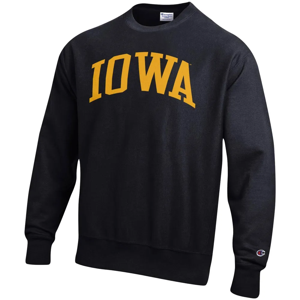 Sweat à capuche noir Champion Iowa Hawkeyes Arch Reverse Weave pour homme