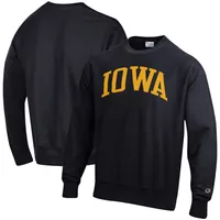 Sweat à capuche noir Champion Iowa Hawkeyes Arch Reverse Weave pour homme