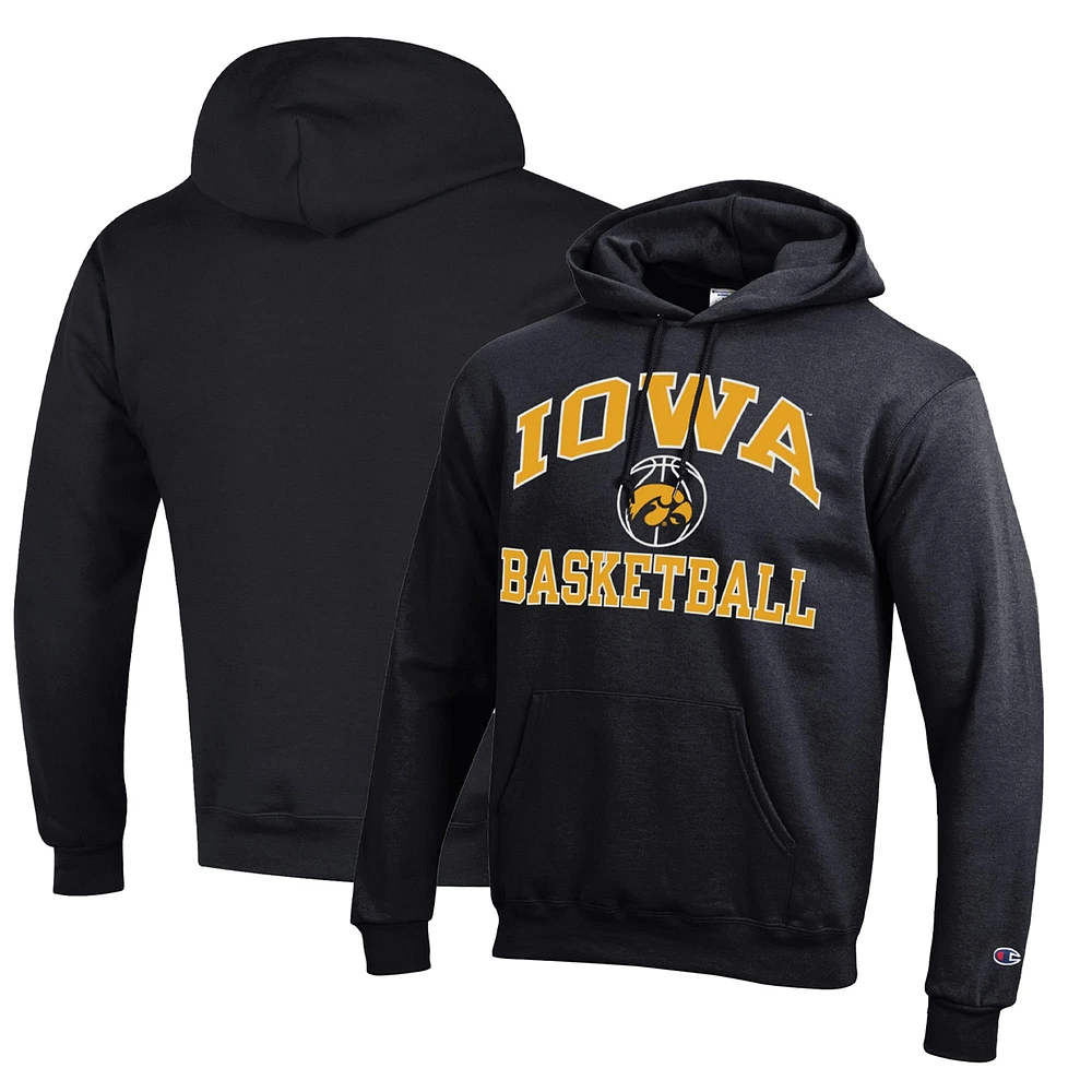 Men's Champion Black Iowa Hawkeyes Basketball Icon Powerblend Pullover Hoodie