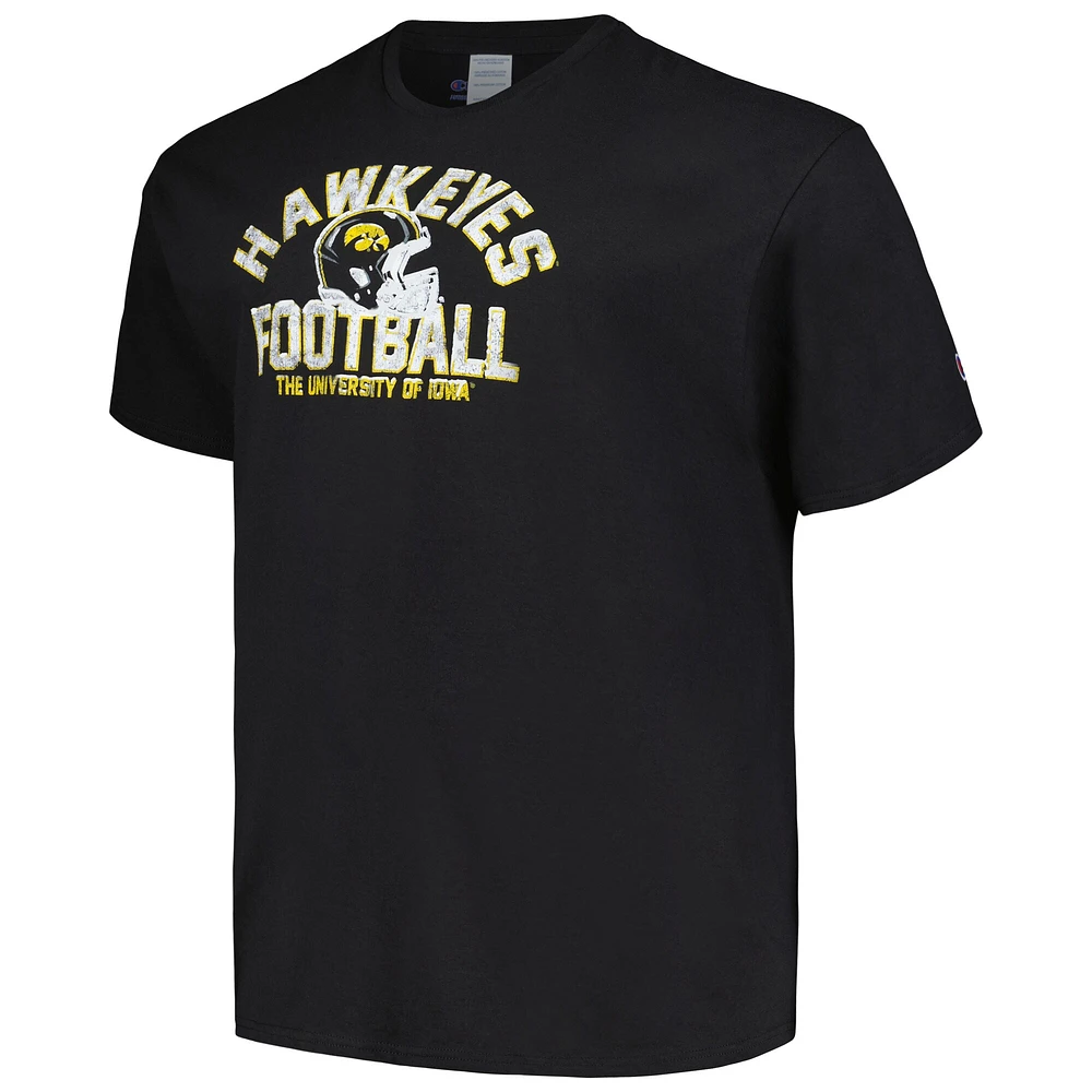 Men's Champion Black Iowa Hawkeyes Big & Tall Football Helmet T-Shirt