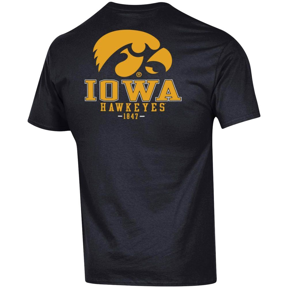 Men's Champion Black Iowa Hawkeyes Stack 2-Hit T-Shirt