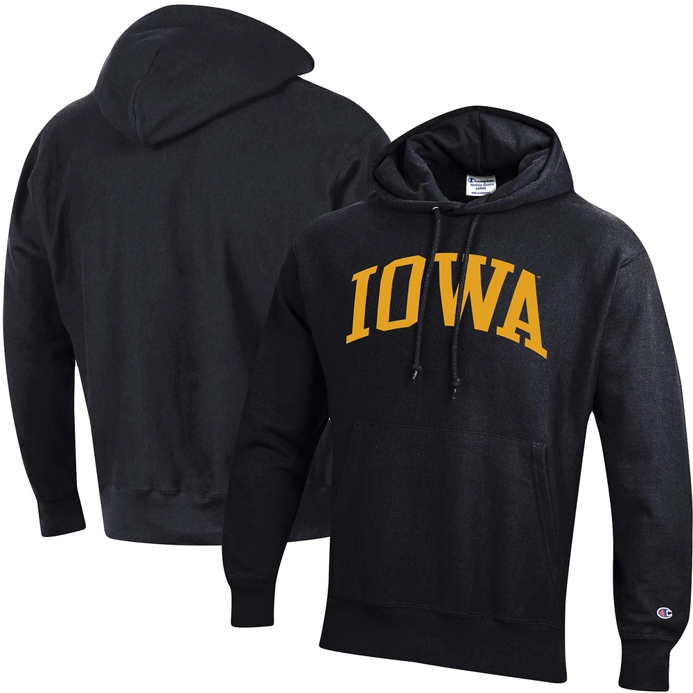 Sweat à capuche noir Champion Iowa Hawkeyes Team Arch Reverse Weave pour homme