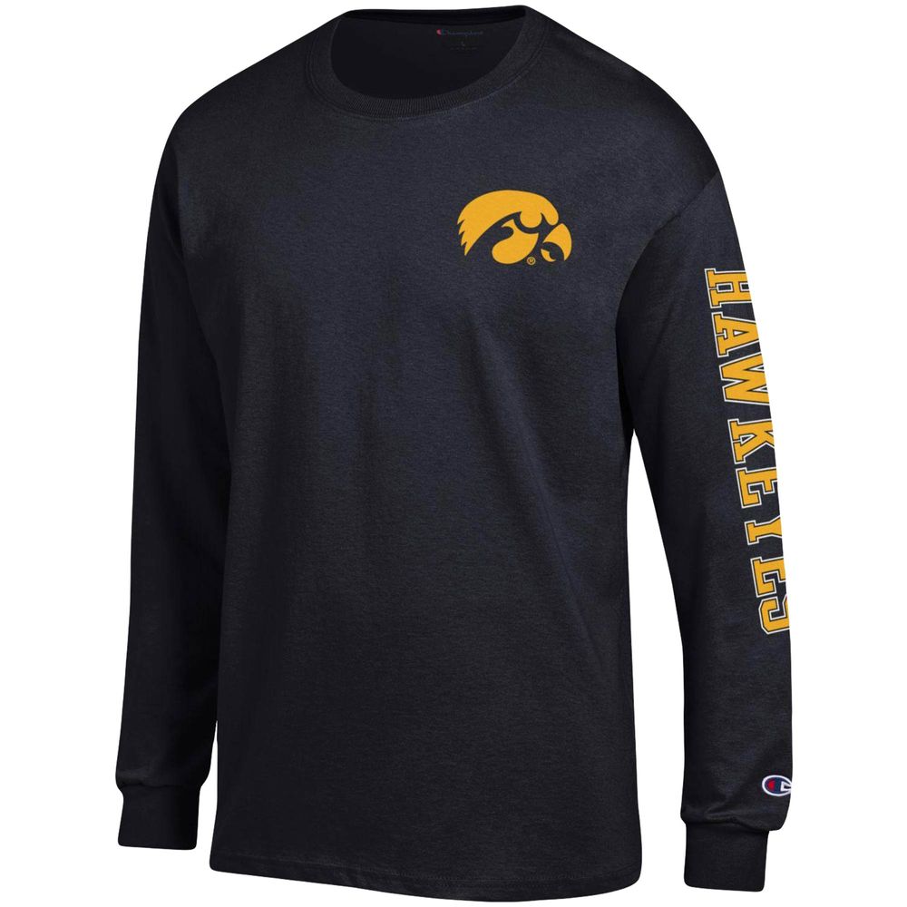 Men's Champion Black Iowa Hawkeyes Team Stack Long Sleeve T-Shirt