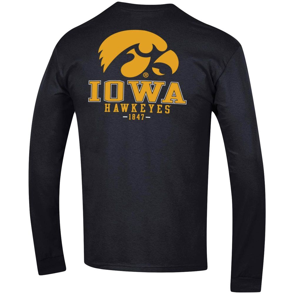 Men's Champion Black Iowa Hawkeyes Team Stack Long Sleeve T-Shirt