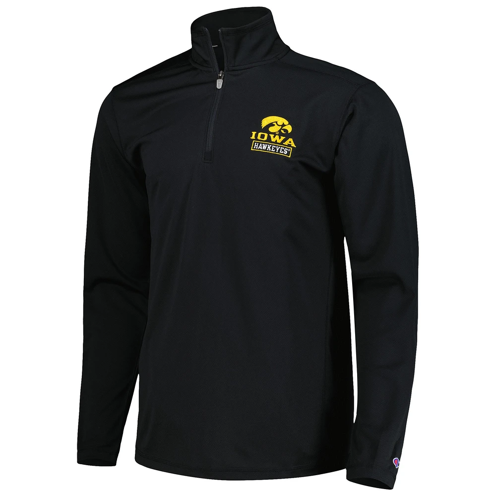 Men's Champion Black Iowa Hawkeyes Textured Quarter-Zip Jacket