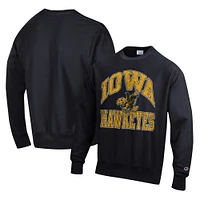 Men's Champion Black Iowa Hawkeyes Vault Late Night Reverse Weave Pullover Sweatshirt