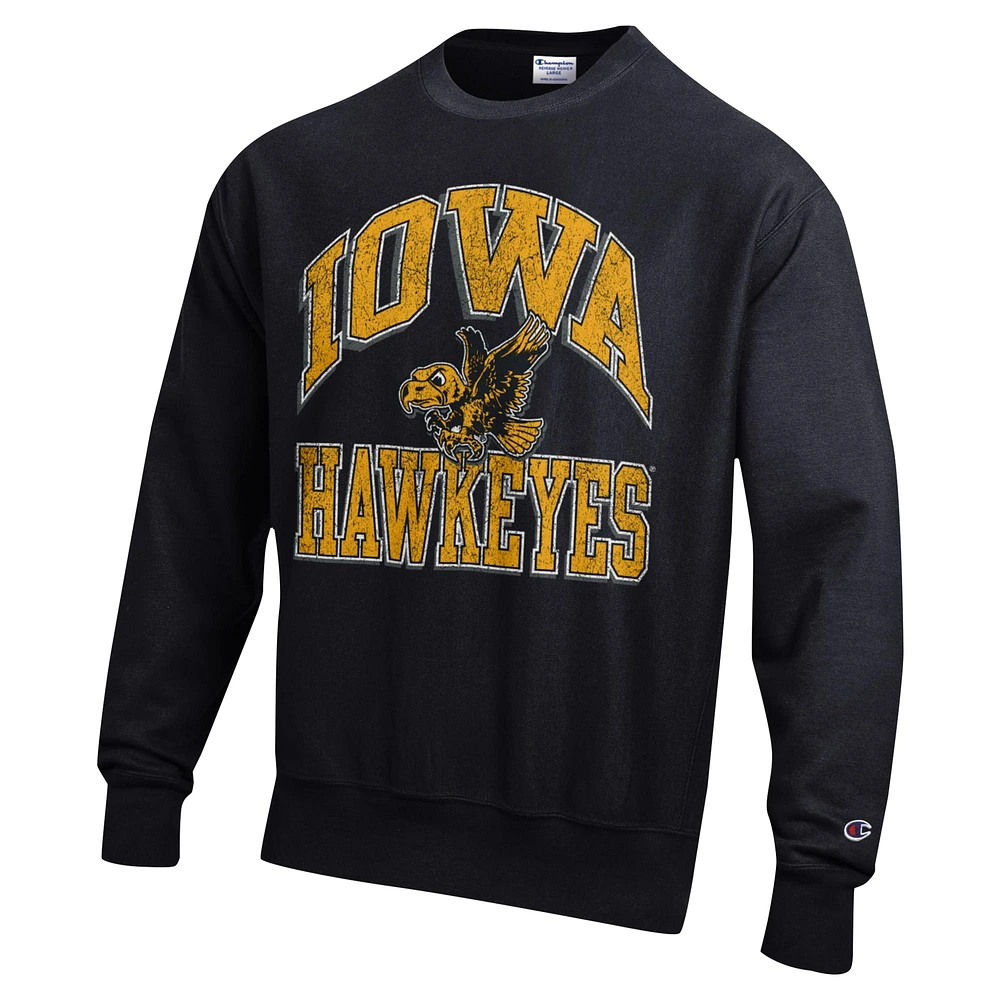 Men's Champion Black Iowa Hawkeyes Vault Late Night Reverse Weave Pullover Sweatshirt