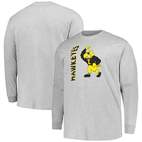 Men's Champion Heather Gray Iowa Hawkeyes Big & Tall Mascot Long Sleeve T-Shirt