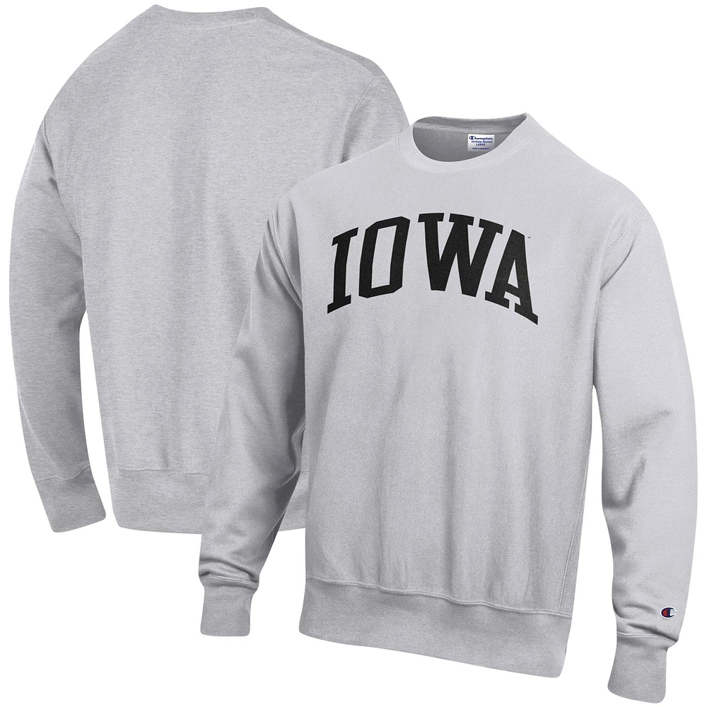 Sweat à capuche gris chiné Iowa Hawkeyes Arch Reverse Weave Champion pour homme