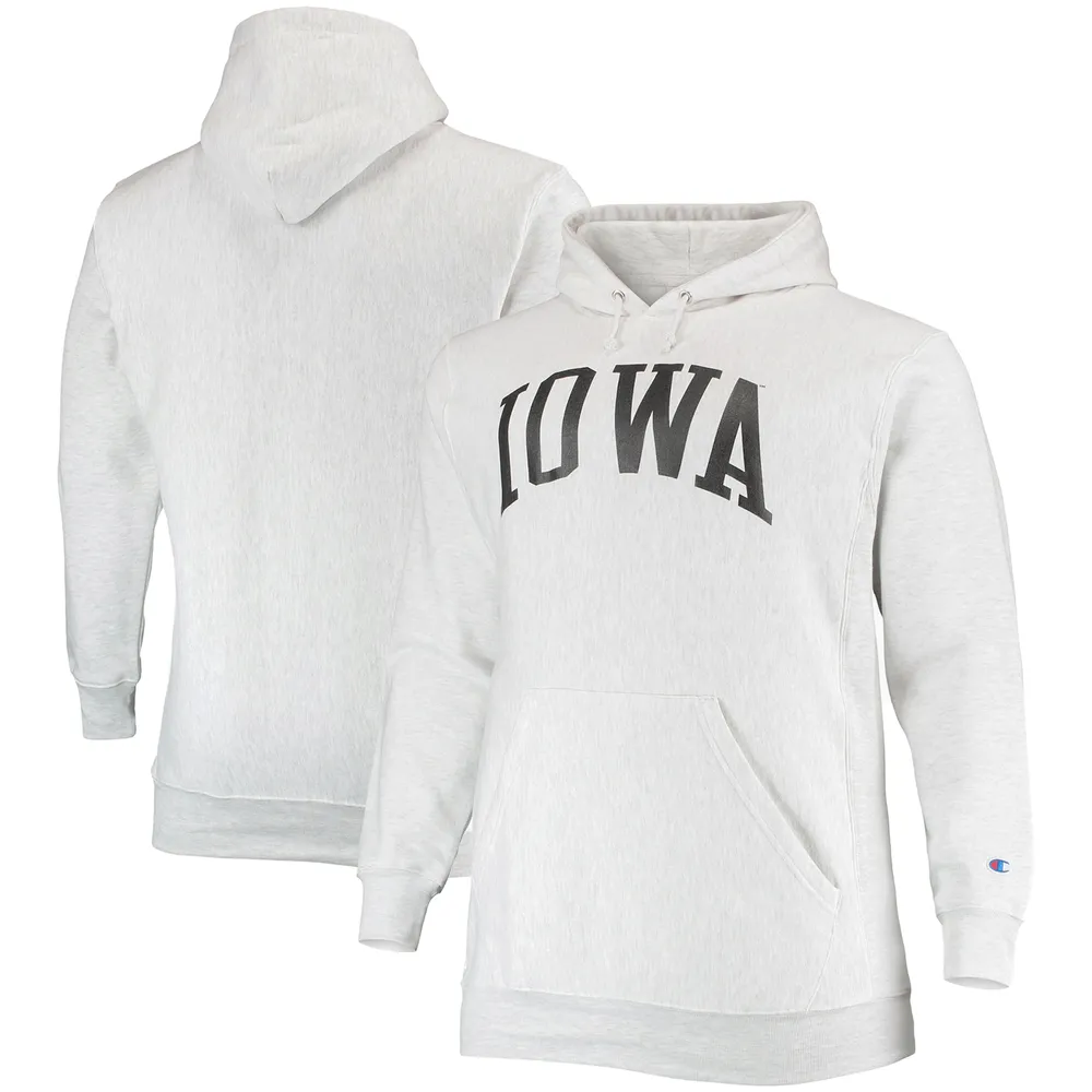 Men's Champion Heathered Gray Iowa Hawkeyes Big & Tall Reverse Weave Fleece Pullover Hoodie Sweatshirt