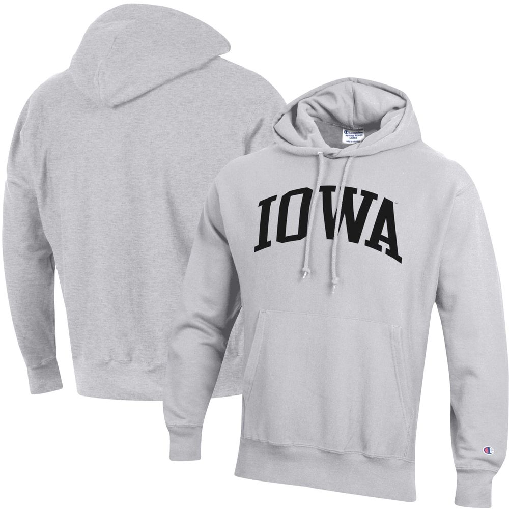 Men's Champion Heathered Gray Iowa Hawkeyes Team Arch Reverse Weave Pullover Hoodie