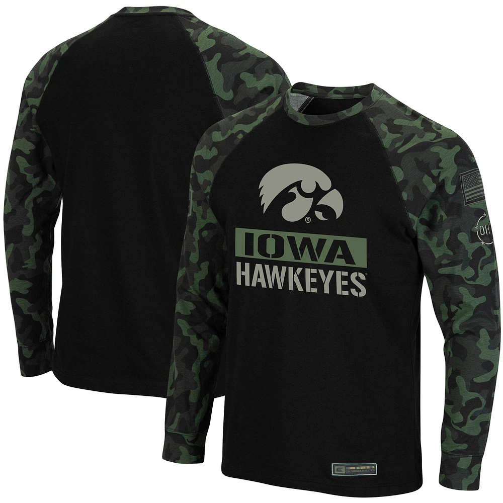 Colosseum pour homme noir/camouflage Iowa Hawkeyes OHT Military Appreciation Big & Tall Raglan T-shirt à manches longues