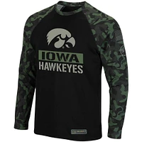 Colosseum pour homme noir/camouflage Iowa Hawkeyes OHT Military Appreciation Big & Tall Raglan T-shirt à manches longues