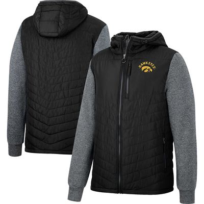 Men's Colosseum Black/Charcoal Iowa Hawkeyes Course Herringbone Full-Zip Hoodie