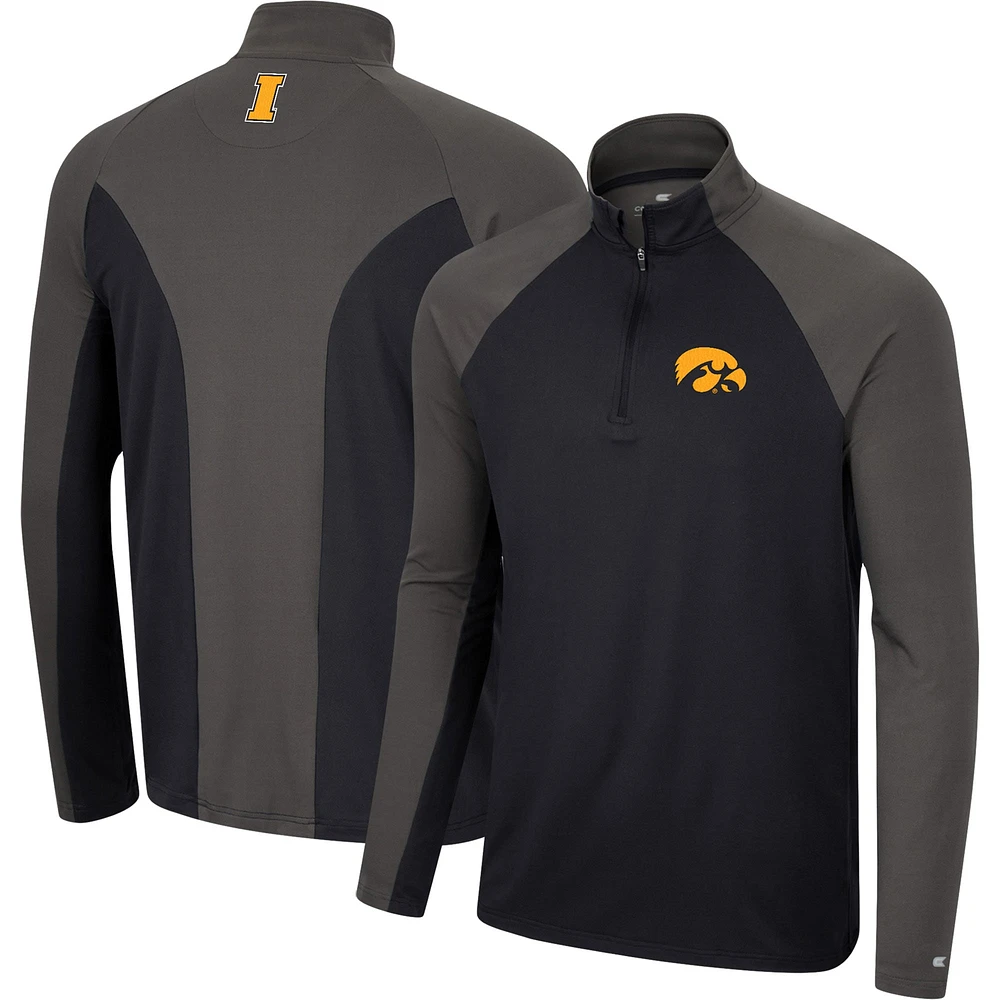 Men's Colosseum Black/Charcoal Iowa Hawkeyes Two Yutes Raglan Quarter-Zip Windshirt