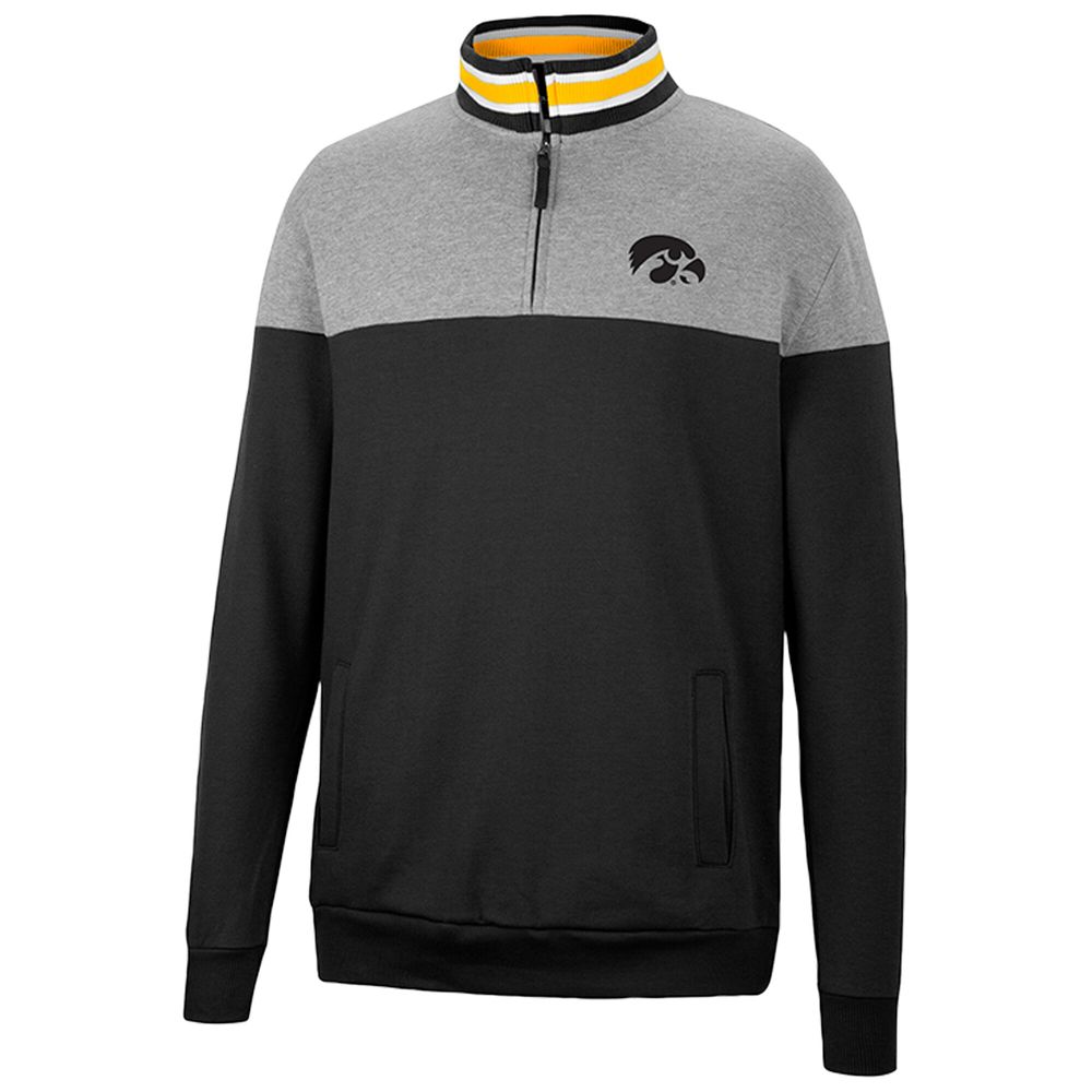 Men's Colosseum Black/Heather Gray Iowa Hawkeyes Be the Ball Quarter-Zip Top