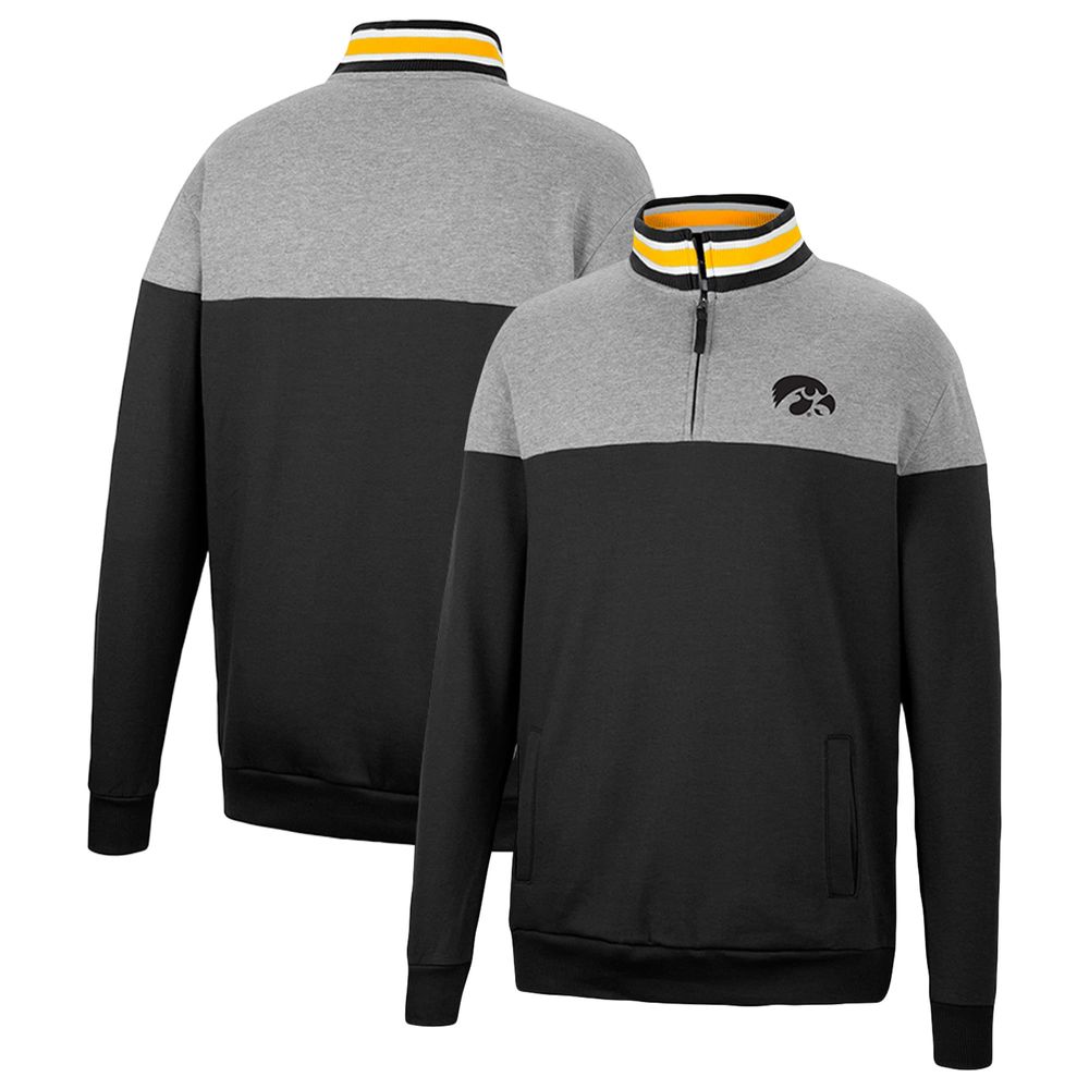 Men's Colosseum Black/Heather Gray Iowa Hawkeyes Be the Ball Quarter-Zip Top