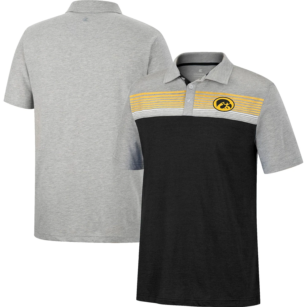 Polo léger Iowa Hawkeyes Caddy Colosseum pour homme, noir/gris chiné