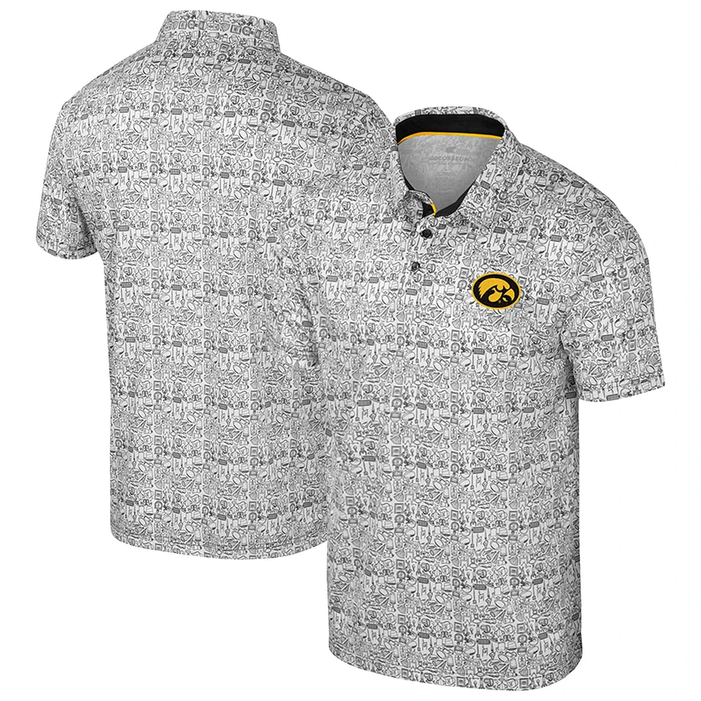 Men's Colosseum Black/White Iowa Hawkeyes Big & Tall Allover Polo