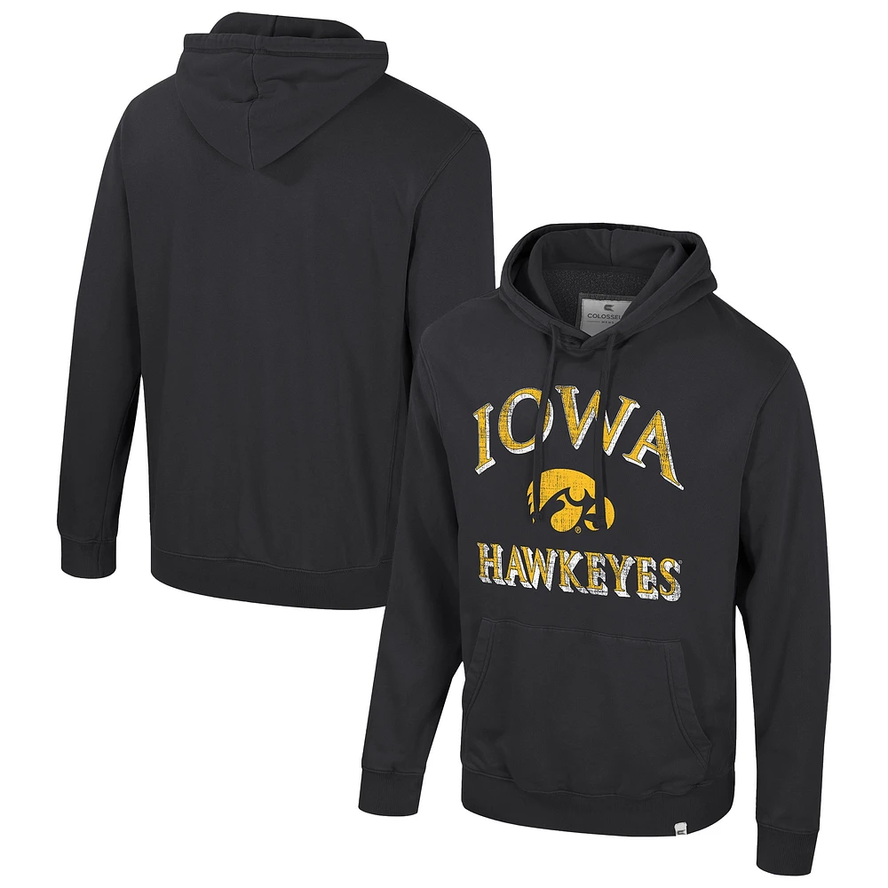 Men's Colosseum Black Iowa Hawkeyes Big & Tall Cap E-Tan Pullover Hoodie