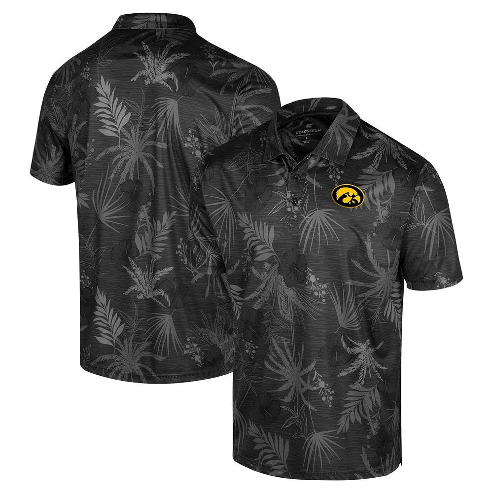 Men's Colosseum Black Iowa Hawkeyes Big & Tall Palms Polo