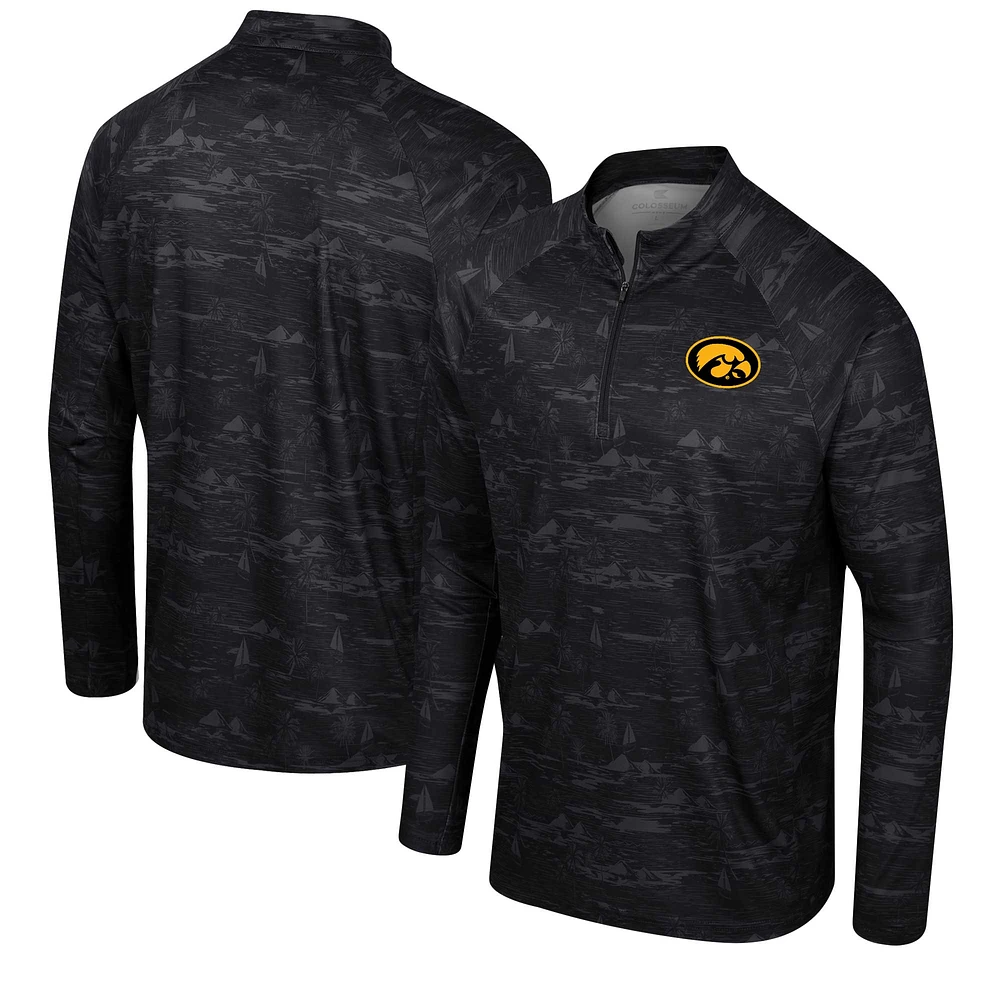 Veste Colosseum noire à quart de zip pour hommes, Iowa Hawkeyes Carson Raglan