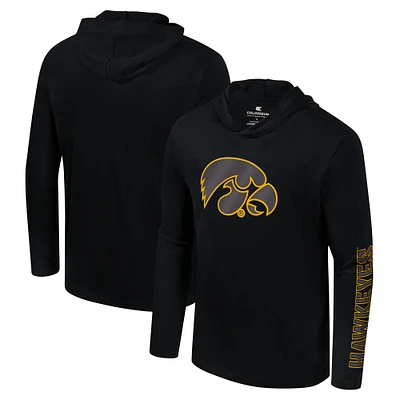 Men's Colosseum Black Iowa Hawkeyes Color Pop Active Blend 2-Hit Long Sleeve Hooded T-Shirt