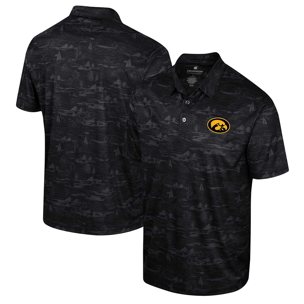 Men's Colosseum Black Iowa Hawkeyes Daly Print Polo