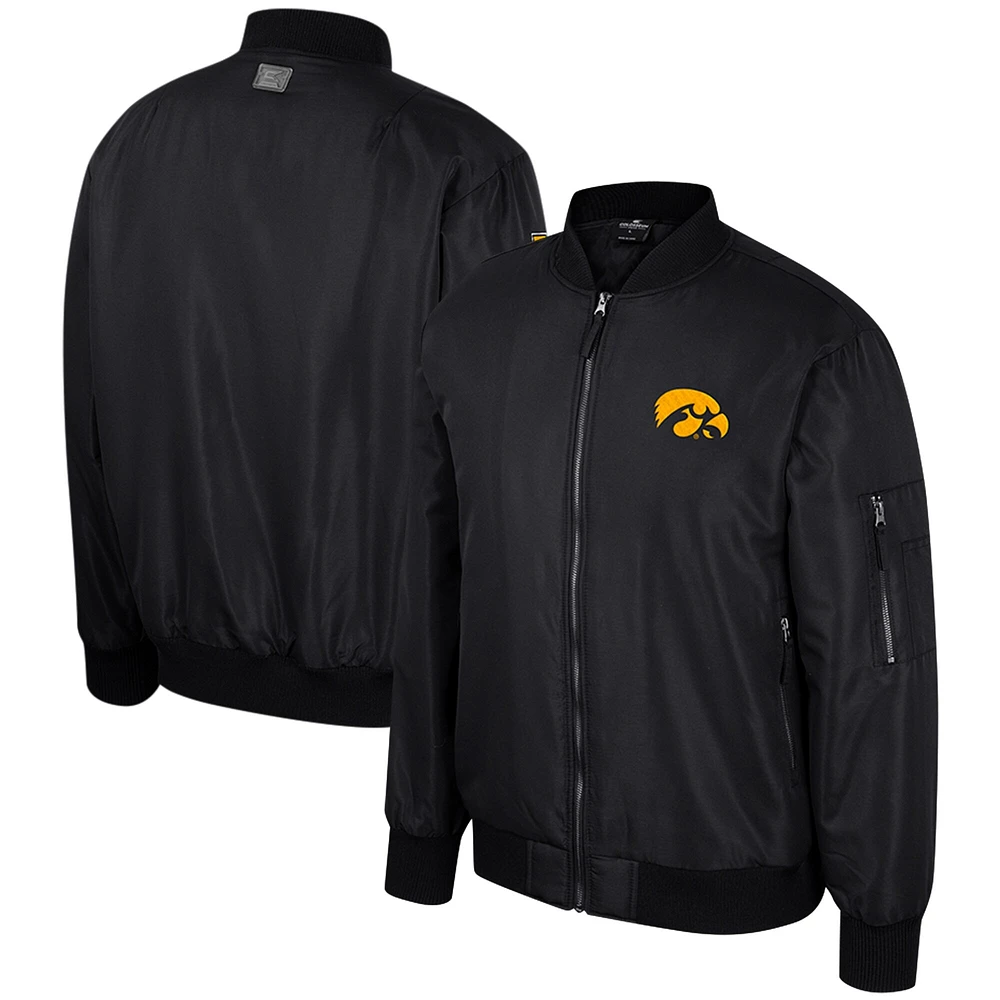 Blouson aviateur entièrement zippé Colosseum noir Iowa Hawkeyes pour hommes