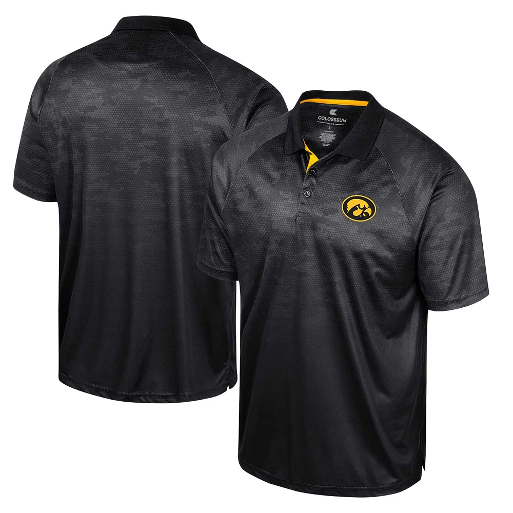 Men's Colosseum Black Iowa Hawkeyes Honeycomb Raglan Polo