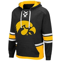Men's Colosseum Black Iowa Hawkeyes Lace Up 3.0 Pullover Hoodie