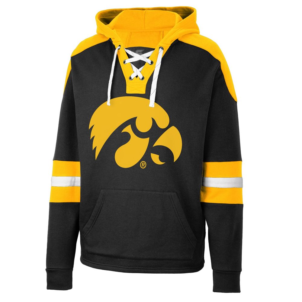 Men's Colosseum Black Iowa Hawkeyes Lace-Up 4.0 Pullover Hoodie