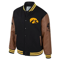 Veste universitaire Letterman noire Colosseum pour homme des Iowa Hawkeyes