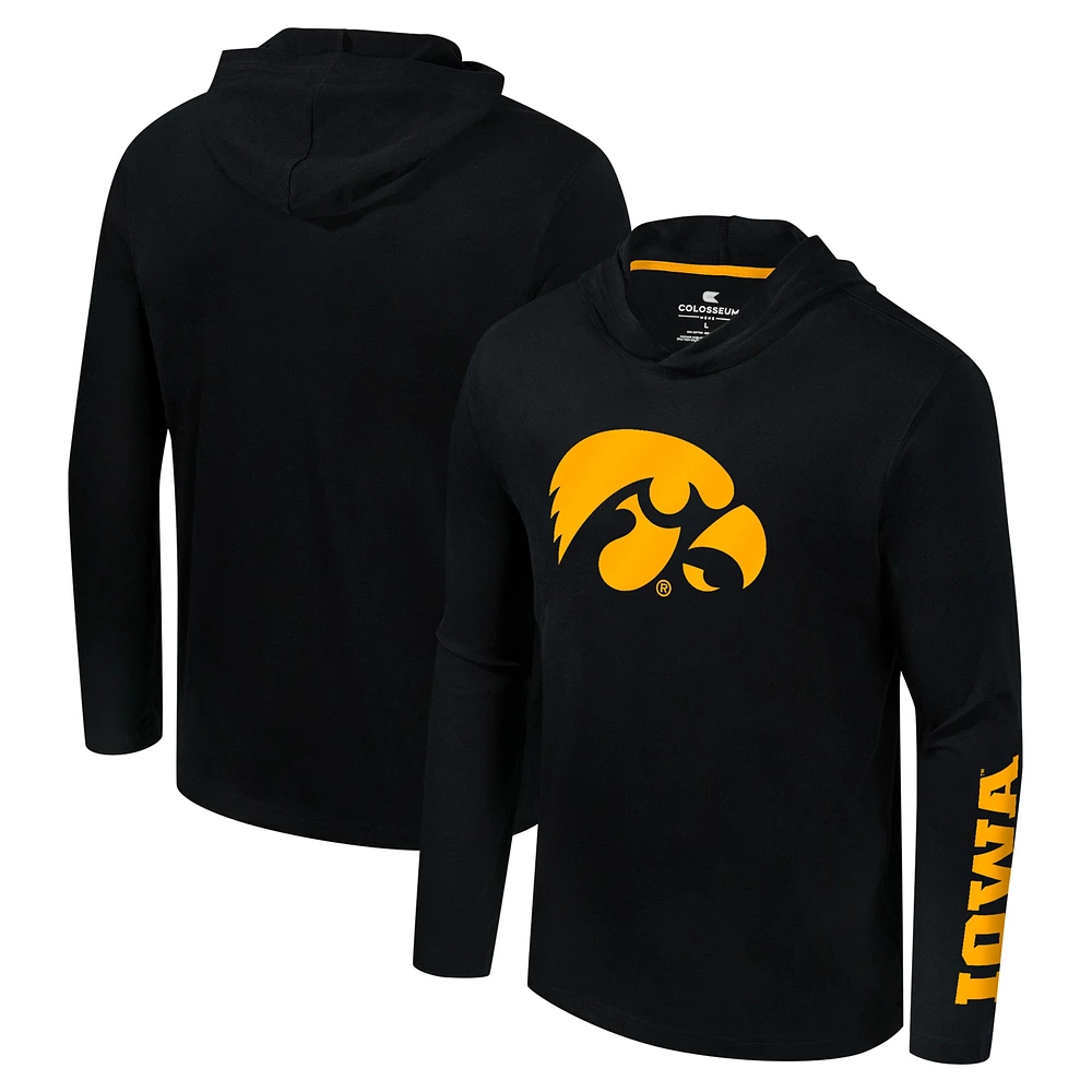 T-shirt à capuche manches longues avec logo Colosseum Black Iowa Hawkeyes Lockup Active Blend pour hommes