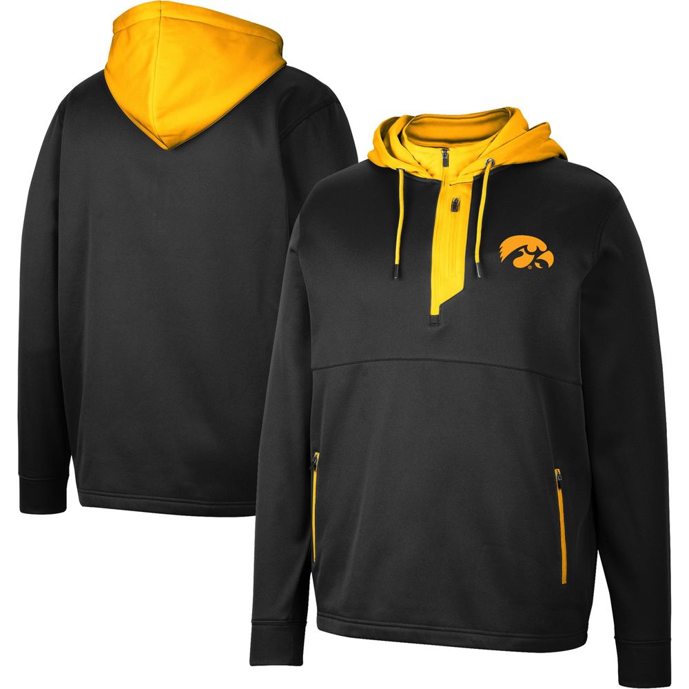 Men's Colosseum Black Iowa Hawkeyes Luge 3.0 Quarter-Zip Hoodie