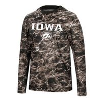 Men's Colosseum Black Iowa Hawkeyes Mossy Oak SPF 50 Performance Long Sleeve Hoodie T-Shirt